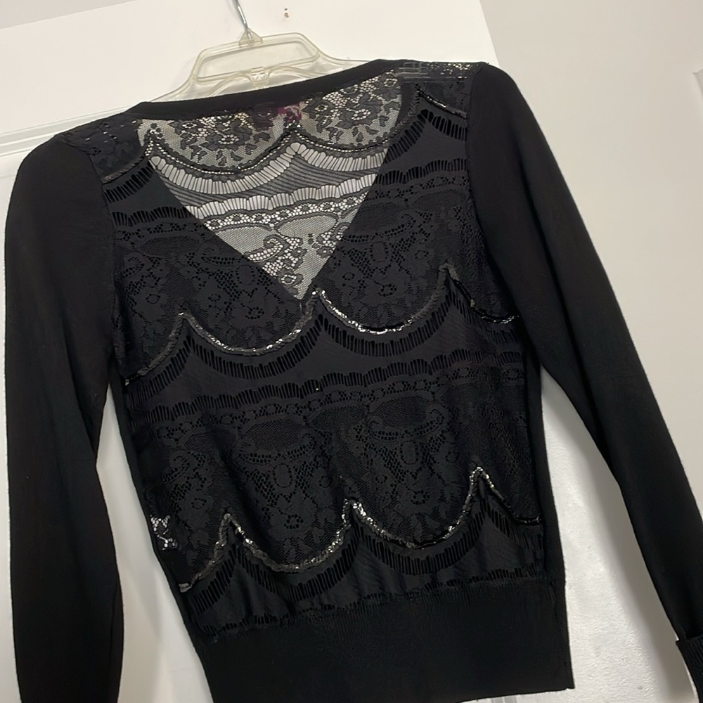 Emmelee Little Lace Back Cardigan Size S Black Dark Feminine Office Chic